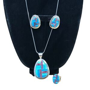DTR Jay King Sterling Silver Turquoise Spiny Oyster Inlaid Jewelry Set 57g